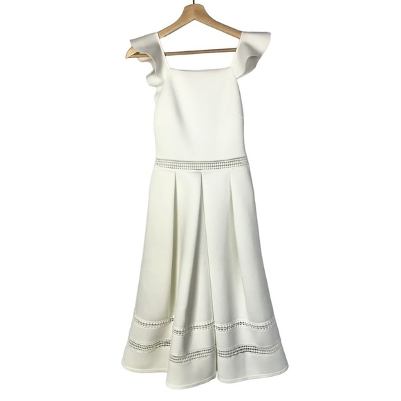 ASOS Design White Lace Inset Ruffle Back Midi Dress 4 - Picture 1 of 3